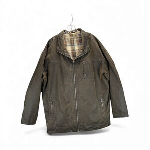 True Nation 2XLT Waxed Cotton Chore Barn Jacket Brown Plaid Line Rugged Workwear